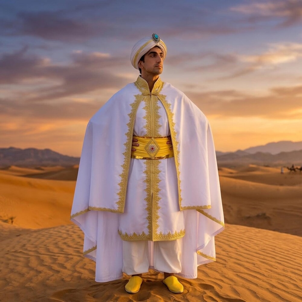 Arabian prince costume, desert sunset concept render